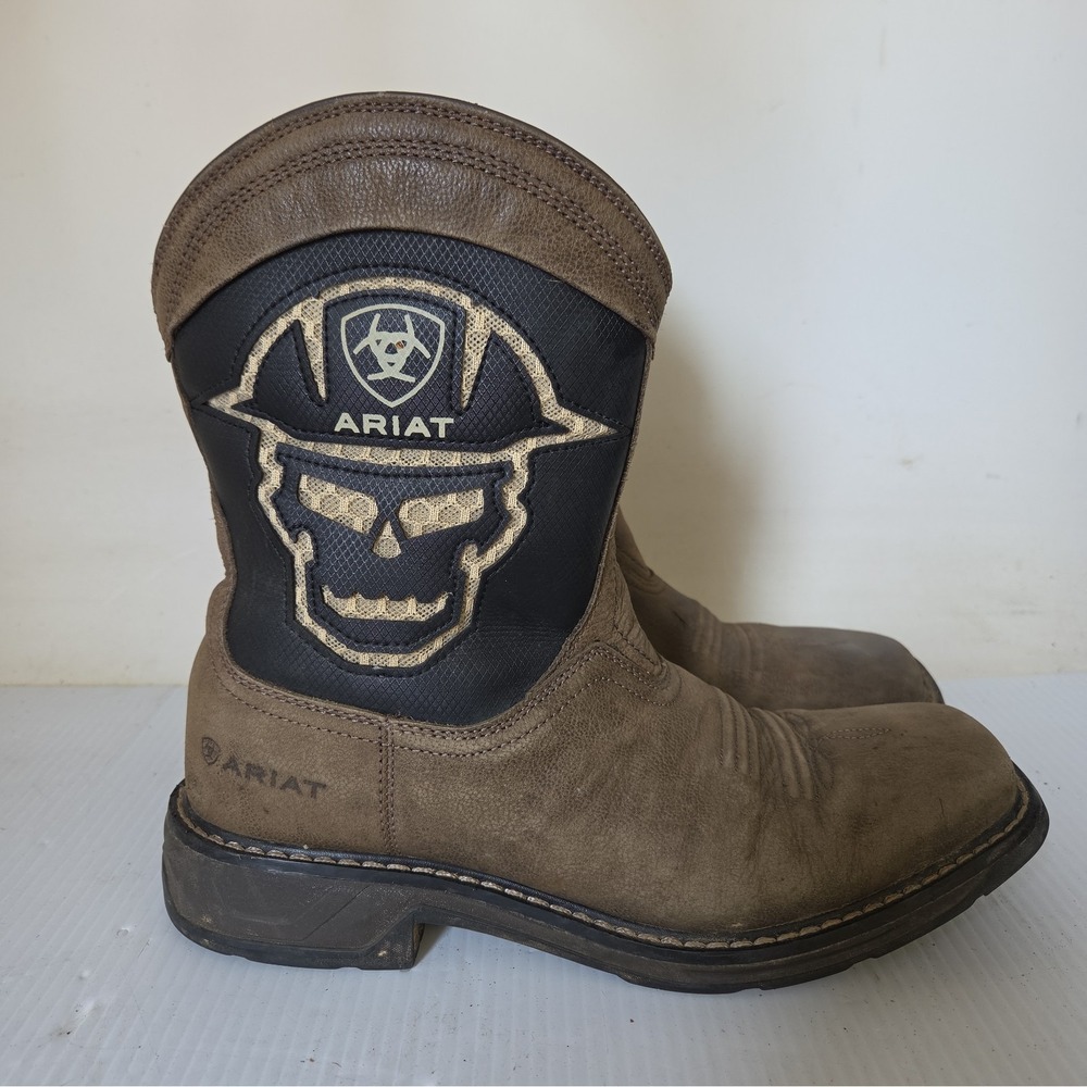 Ariat Youth WorkHog VentTEK Skull Cowboy Boot Square Toe Size 6